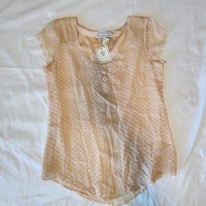 Beyond Vintage Silk/Polyester Peach Lined Women's Sz M Top.‎ MSRP $129